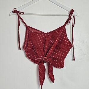 Red Tie Front Top with White Polka Dots
